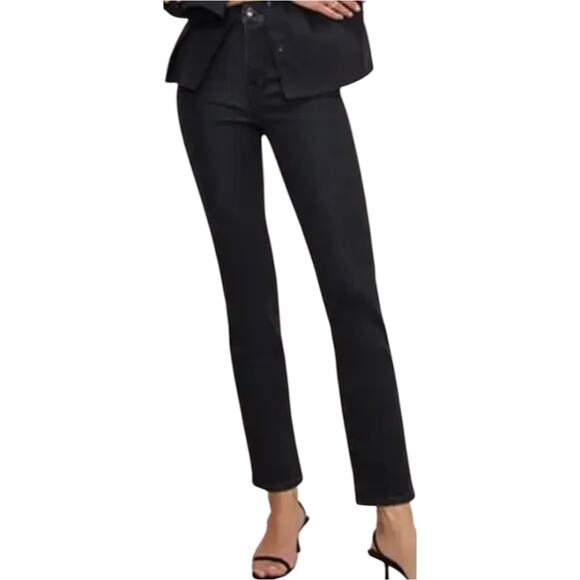Good American Good Legs Straight Jeans Stretchy Denim Mid Rise Black 184 10/30 - Picture 1 of 6